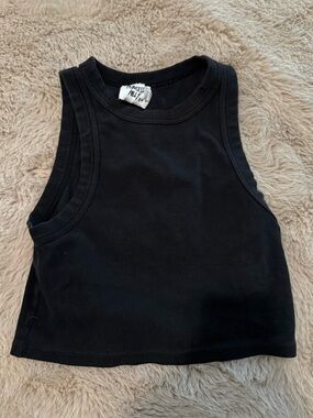 Princess Polly Black Ribbed CROPPED Tank Top